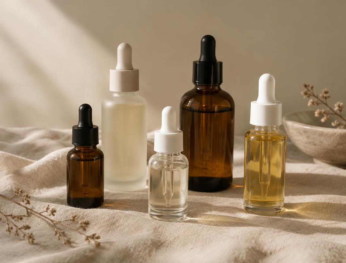 Bej zeminde yan yana duran farklı boylarda damlalıklı serum şişeleri