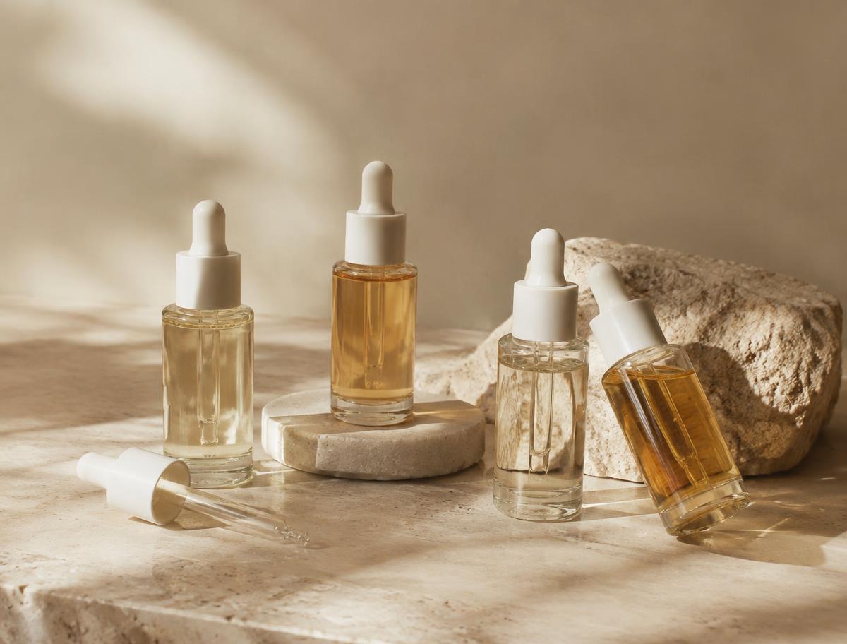 Bej zeminde mikroiğne uygulaması estetiğinde serum şişeleri
